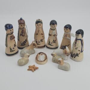 Handcrafted Clay Pottery Christmas Nativity Set Baby Jesus Mexican Tonala 13 Pc